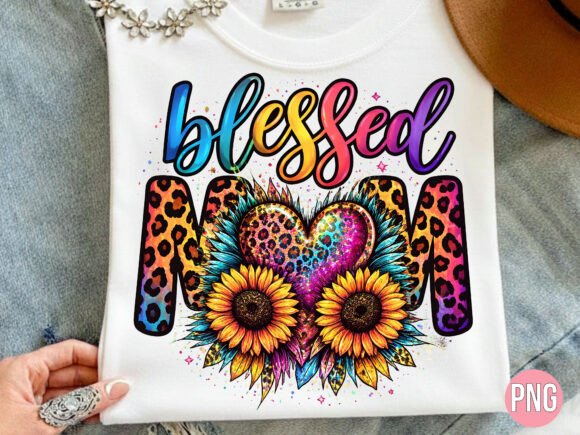 Blessed Mom Leopard Heart Christian PNG T-Shirt Designs