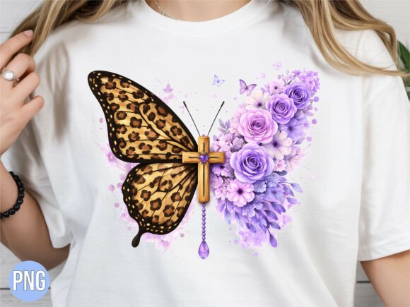 Butterfly Leopard Cross Christian PNG T-Shirt Designs