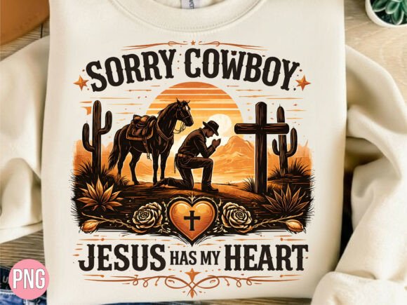 Christian Cowboy Jesus Has My Heart PNG — T-Shirt Designs