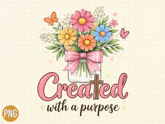 Christian Created Purpose Flower Jar PNG T-Shirt Designs