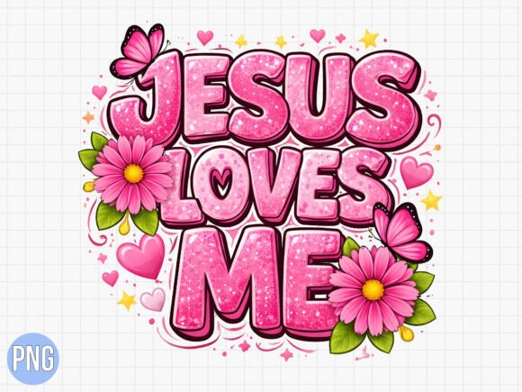 Christian Jesus Loves Me Pink Floral PNG
