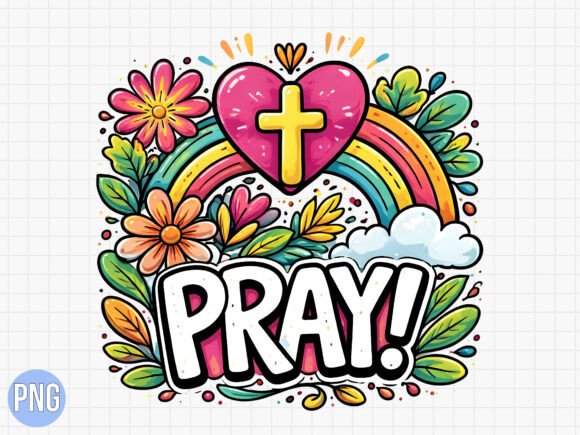 Christian Pray Rainbow Heart Cross PNG