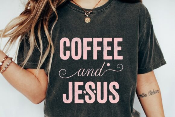 Coffee and Jesus Script Grunge PNG for T-Shirt Designs