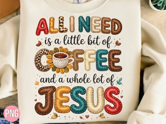 Coffee and Jesus Stitch Art PNG T-Shirt Designs
