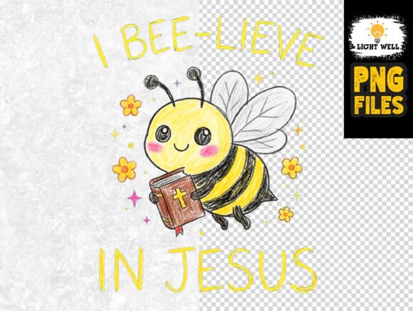 Cute Bee Lieve in Jesus Christian Clipart: T-Shirt Designs