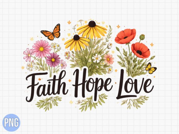 Faith Hope Love Floral Christian PNG for T-Shirt Designs