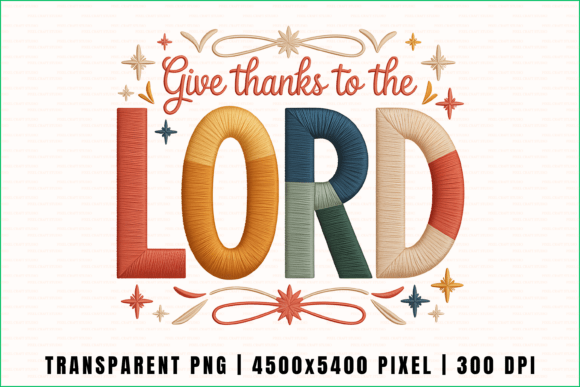 Give Thanks Christian Embroidery PNG