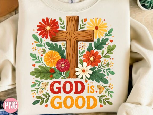 God is Good Floral Cross PNG for T-Shirt Designs