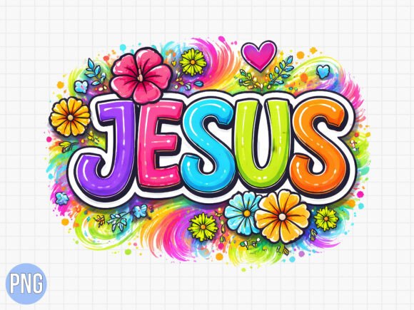 Jesus Colorful Floral Splash PNG — T-Shirt Designs