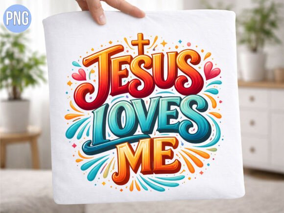 Jesus Loves Me Colorful Cross Art PNG — T-Shirt Designs