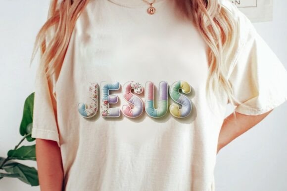 JESUS Quilted Fabric Text PNG for T-Shirt Designs