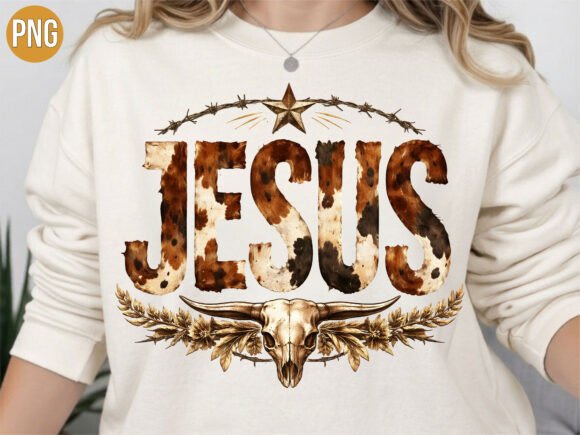 Jesus Western Steer Skull Desert PNG for T-Shirt Designs