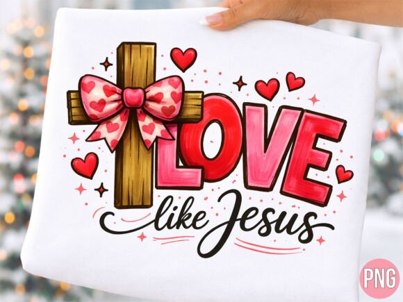 Love Like Jesus Red Heart Cross PNG