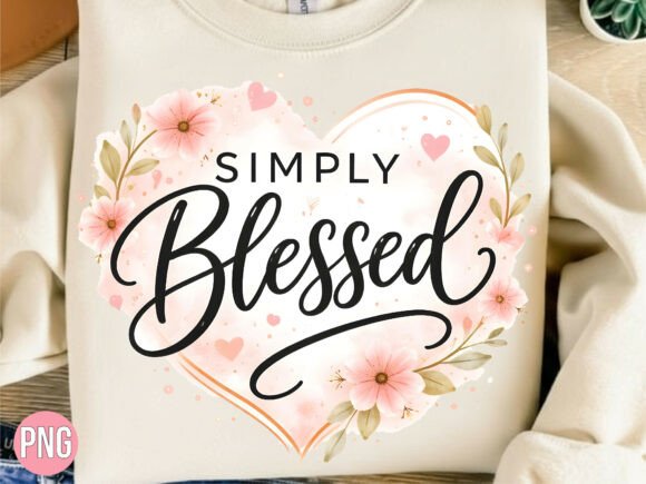 Simply Blessed Pink Christian Heart PNG — T-Shirt Designs